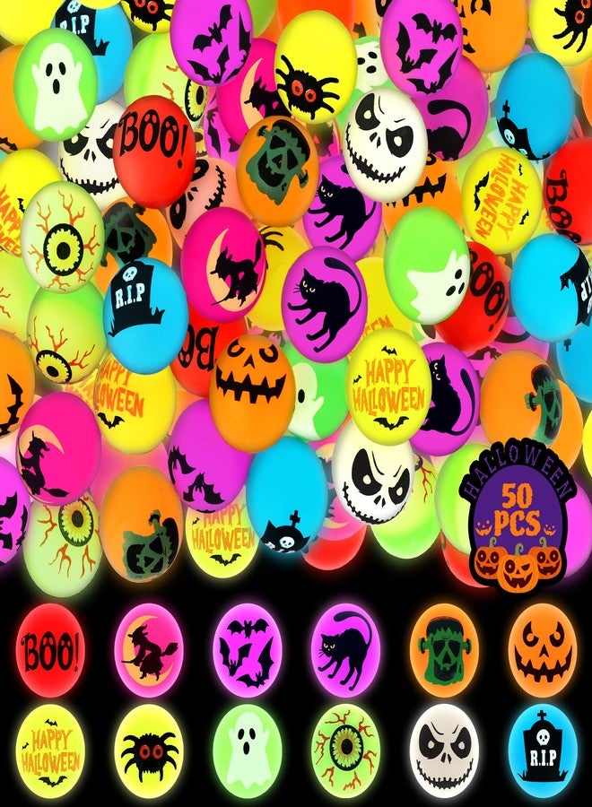 Helimoto 50Pcs Halloween Bouncy Balls Bulk, 12 Kinds of Halloween Party Favors 1.18 Inch Glow in The Dark Bouncing Balls, Halloween toys Fake Eyeballs for Trick or Treating Goodie Party Favors - Image 1